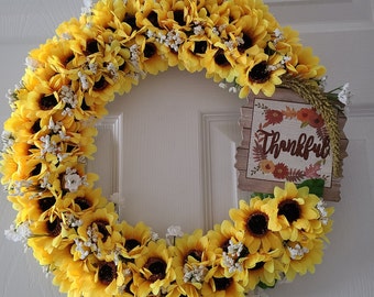 Sunflower Wreath | Sunflower Wreath for Front Door | Summer Wreath | Front Door Wreath | Farmhouse Wreath | Yellow Sunflower Wreath