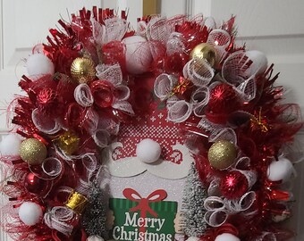 Wreath, NEW Christmas Wreath / Red White and Green Wreath / Holiday Wreath / Christmas Decor / Red White and Green Christmas / Gift idea