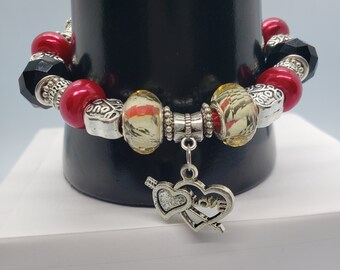 Lampwork Bracelet | Red Bracelet | Heart Charm Bracelet | Silver Bracelet | Love Charm | Faux Leather | Black Bracelet | Gift For Her