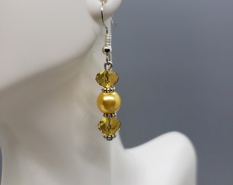 Yellow and Silver Earrings, Handmade Earrings, Dangle Earrings, Gift For Her
