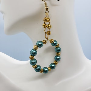 Handmade Earrings, Green Earrings, Hoop Earrings, Pearl Earrings, Dangle Earrings, Gift For Women image 4