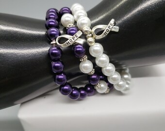 Glass Pearl Bracelets, Hope Charm Bracelets, Pearl Stretch bracelets, Stackable Bracelets