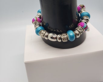 Lampwork Bracelet | Leather Bracelet | Women Bracelet | Silver Bracelet | Blue Bracelet | Purple Bracelet |  Gift For Her