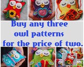 Buy three patterns for the price of two - Scops Owl in Love, Summer Owl, Winter Owl.