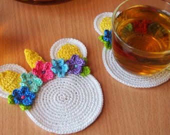 Unicorn Coaster crochet pattern, Spring decoration