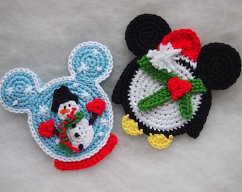 Christmas ornaments: Snow Globe and Pinguine crochet Mouse patterns.