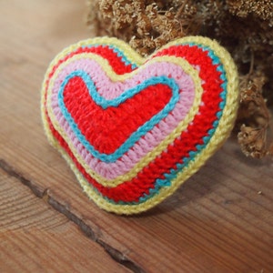 crochet pattern heart amigurumi, crochet heart pattern, pattern crochet heart, yellow, pink, red, blue, purple, green, white image 4