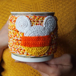 Candy Corn Cup Cozy Mouse crochet pattern, The Fall, Thanksgiving decoration, Autumn decoration