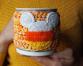 Candy Corn Cup Cozy Mouse crochet pattern, The Fall, Thanksgiving decoration, Autumn decoration
