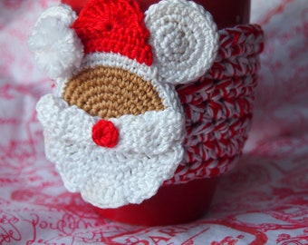 Santa Claus Cup Cozy Mouse crochet pattern, Christmas decoration, xmas decoration