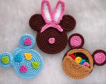 Easter Egg, Bunny and Basket Mouse Head crochet pattern, Easter Mouse Ears, Easter crochet basket with eggs