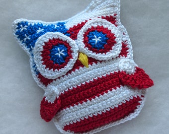 Crochet 4th July Owl pattern, crochet pattern Independence Day Owl, United States Flag crochet owl amigurumi, crochet owl.