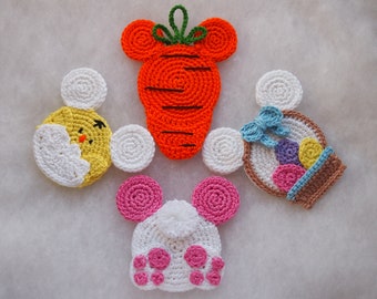 Easter ornaments: Chick, Easter Basket, Carrot and Bunny crochet patterns, crochet patterns, Mouse Ears.