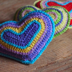 crochet pattern heart amigurumi, crochet heart pattern, pattern crochet heart, yellow, pink, red, blue, purple, green, white image 1