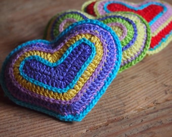 crochet pattern heart amigurumi, crochet heart pattern, pattern crochet heart, yellow, pink, red, blue, purple, green, white