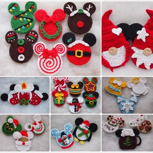 Design Discount Crochet Pattern Package : 2 Sets of 6, 4 sets of 3, 2 set of 2 Christmas Ornaments Mouse, Santa Claus, Grinch, Elf