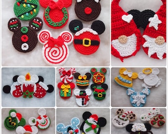 Design Discount Crochet Pattern Package : 2 Sets of 6, 4 sets of 3, 2 set of 2 Christmas Ornaments Mouse, Santa Claus, Grinch, Elf