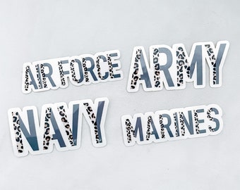 Leopard Military Branch Weatherproof Stickers – Milso | Support Our Troops | Navy | Air Force | Marines | Army | Laptop, Tumbler Sticker