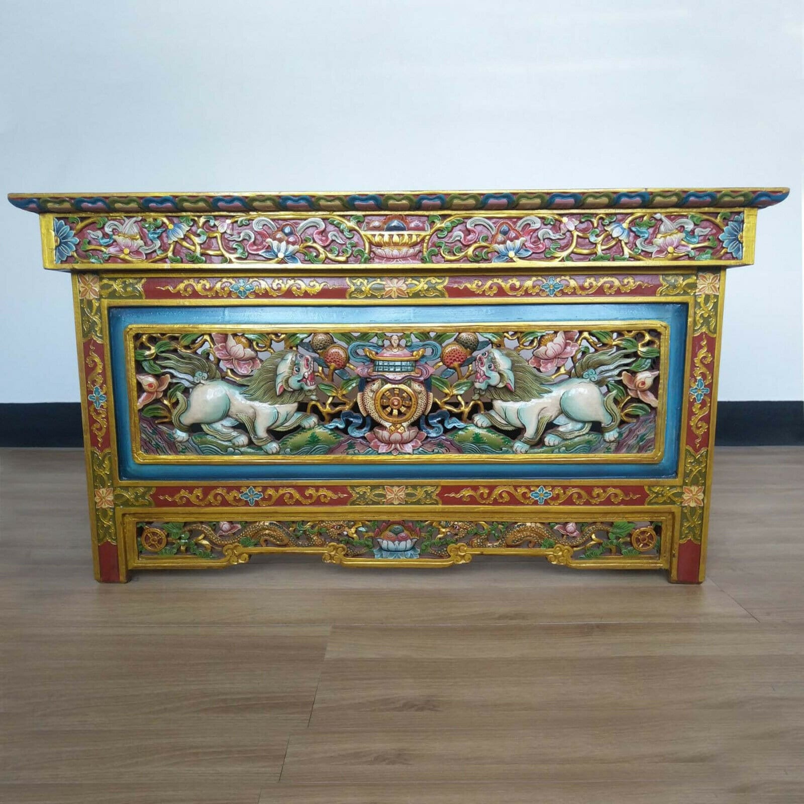 Tibetan Finest Buddhist Chokchi Wooden Carved Foldable Tea Table