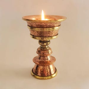 Tibetan Buddhist Finest Carvings Prayer Offering Butter Lamp 5.5&quot; - Nepal