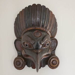 Nepalese Wooden Garuda Mask Wall Hanging 16&quot; - Nepal