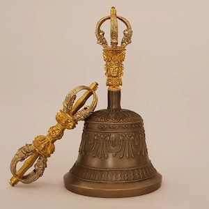 Tibetan Buddhist Master Quality Dehradun 5 Pronged Bronze Bell 7.2&quot; - Nepal
