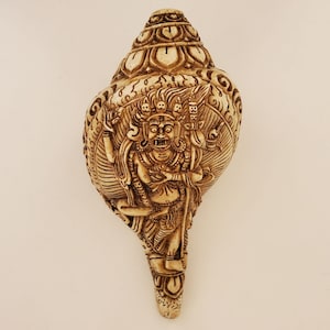 Vajrayogini Carved on Conch Shell Trumpet 8&quot; - Nepal