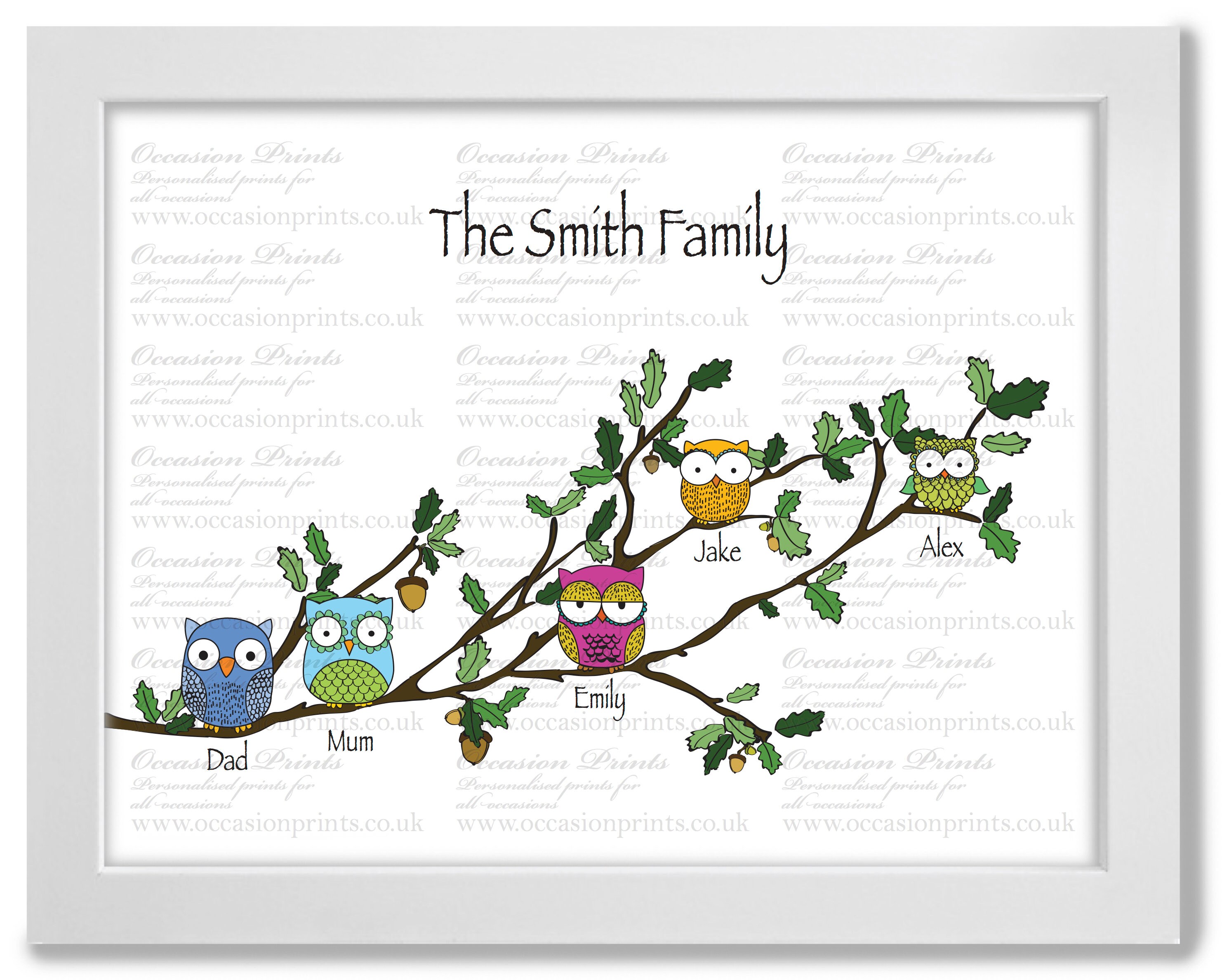 Owl Family Print Personalised A3 Framed Perfect 50