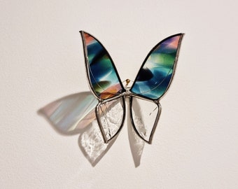 Handmade 3D multicolored rainbow stained glass butterfly. Modern wall glass decor. Home ornament. Sun catcher. Mother's day gift.Sunset moth