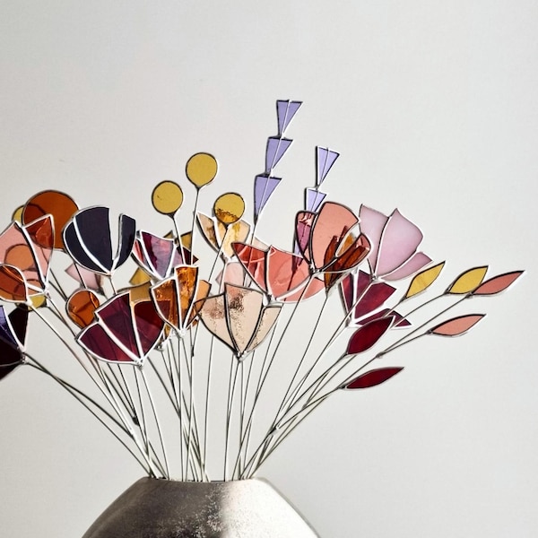 Handmade stained glass stem flower. To create a bunch of flowers. Plant stake. Plant decor. Mother's day gift. Plant pin. Wedding flowers