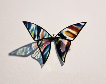 Handmade 3D multicolored rainbow stained glass butterfly. Modern wall glass decor. Home ornament. Sun catcher. Mother's day gift.Sunset moth