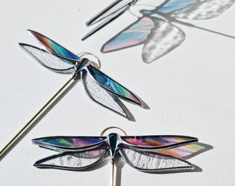 Handmade stained glass mini dragonfly. Multicolored rainbow glass. Wall and window decor. Sun catcher. Glass insect. Curiosity cabinet.