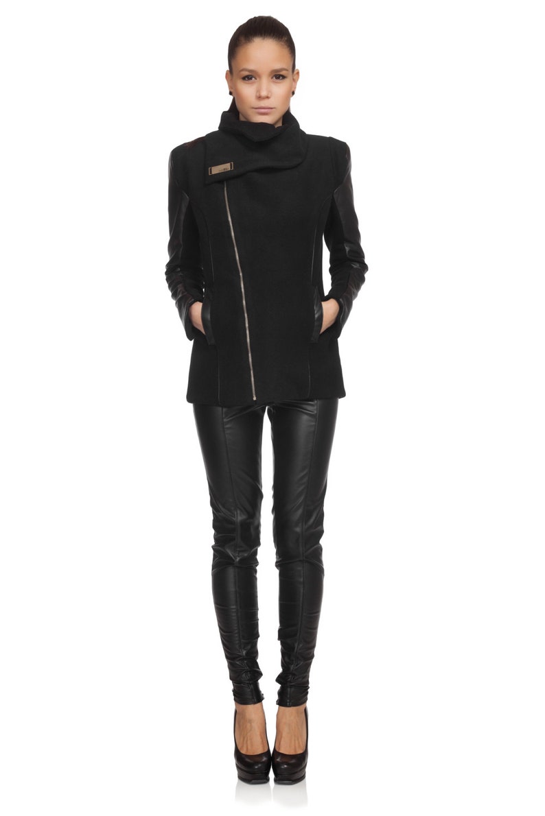 Womens Black Jacket Wool Short Warm Gothic Autumn Elegant Modern Winter