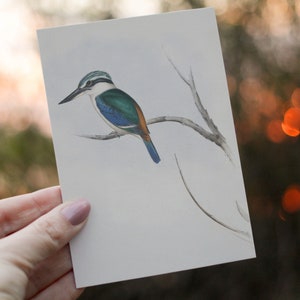 Martin-pêcheur à dos rouge, amoureux des oiseaux australiens, impression de taille carte postale A6