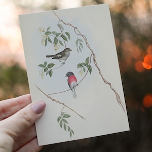Arte pequena Cottagecore de Robin de madeira com peito rosa