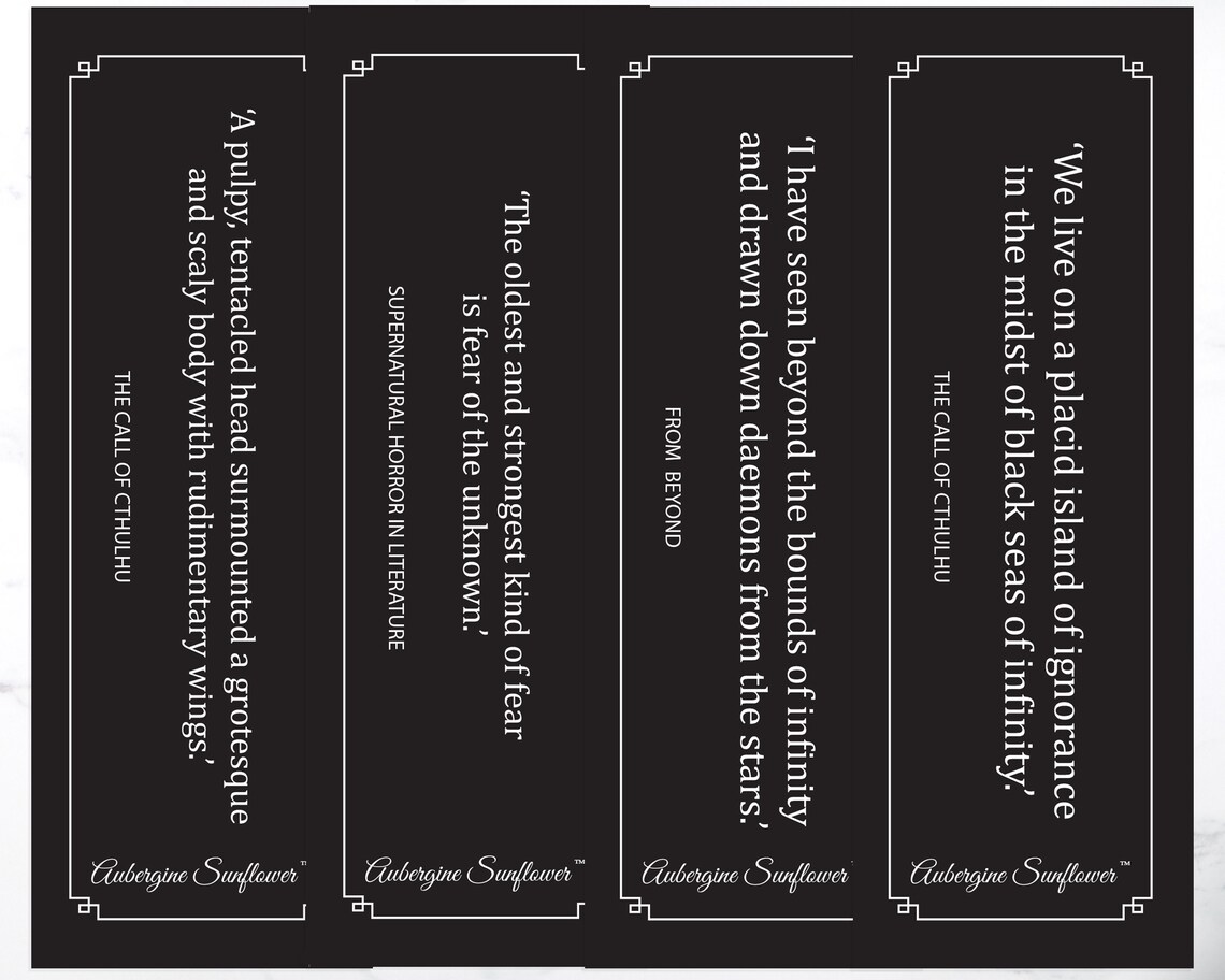 Bookmarks Set of 4 HP Lovecraft - Lovecraftian Book Gifts Aubergine ...