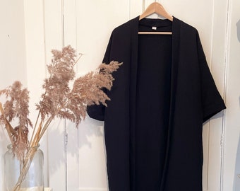 Manteau femme kimono en mousseline douce // Noir