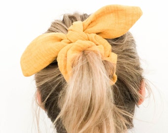 Muslin Scrunchie dans la couleur désirée, cravate avec arc, Scrunchie Bow