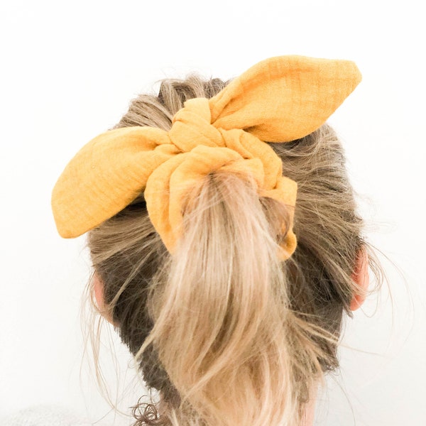 Musselin Scrunchie in deiner Wunschfarbe, Haargummi mit Schleife, Scrunchie Bow