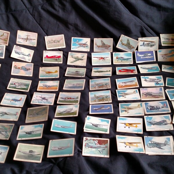 Large lot of 72 antique / vintage 1940 Wings Cigarettes Modern Airplanes Collectible Cards WW2 Military planes, civilian planes Advertising