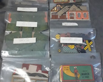 Rare 1940's Built Rite Ho scale cardboard city Diorama buildings structure sets Railroad Station, Church, fire Station, etc advertising