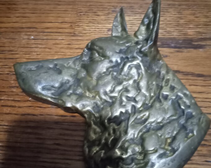 Rare Vintage/ Antique German Shepherd Solid Brass Wall Art Relief
