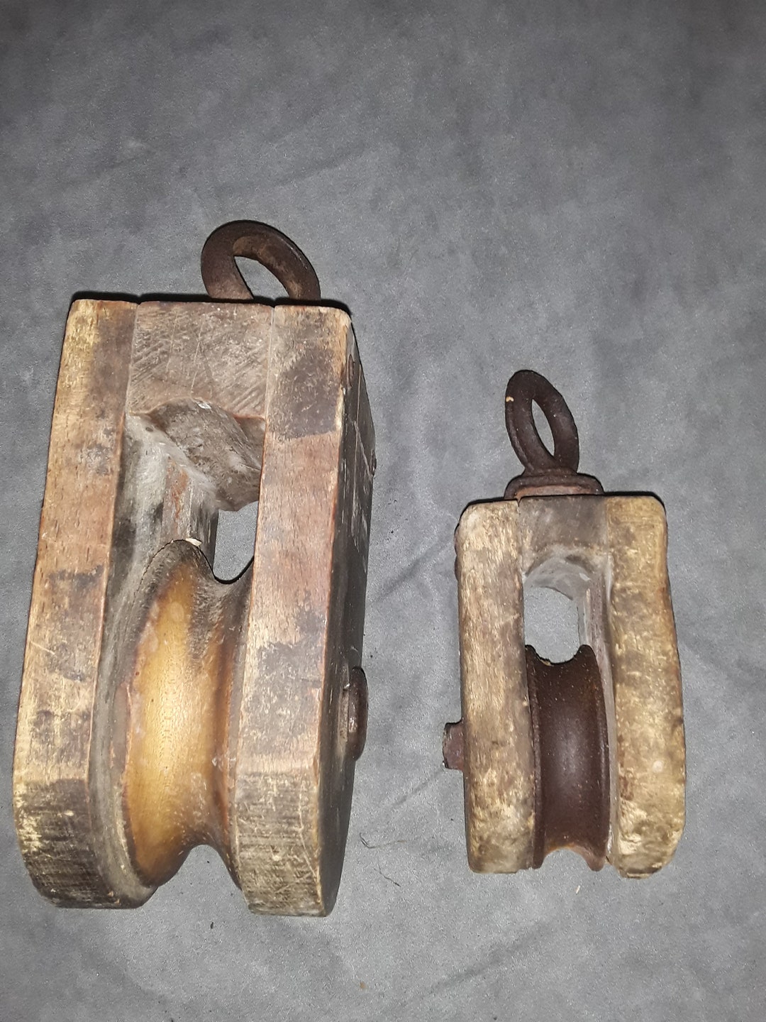 Pair of Primitive Antique Wooden Barn Pulleys 7 and 4 Etsy