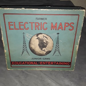 Rare Antique 1938 J.M. Farmer Electric maps game Geography educational game complete working in box