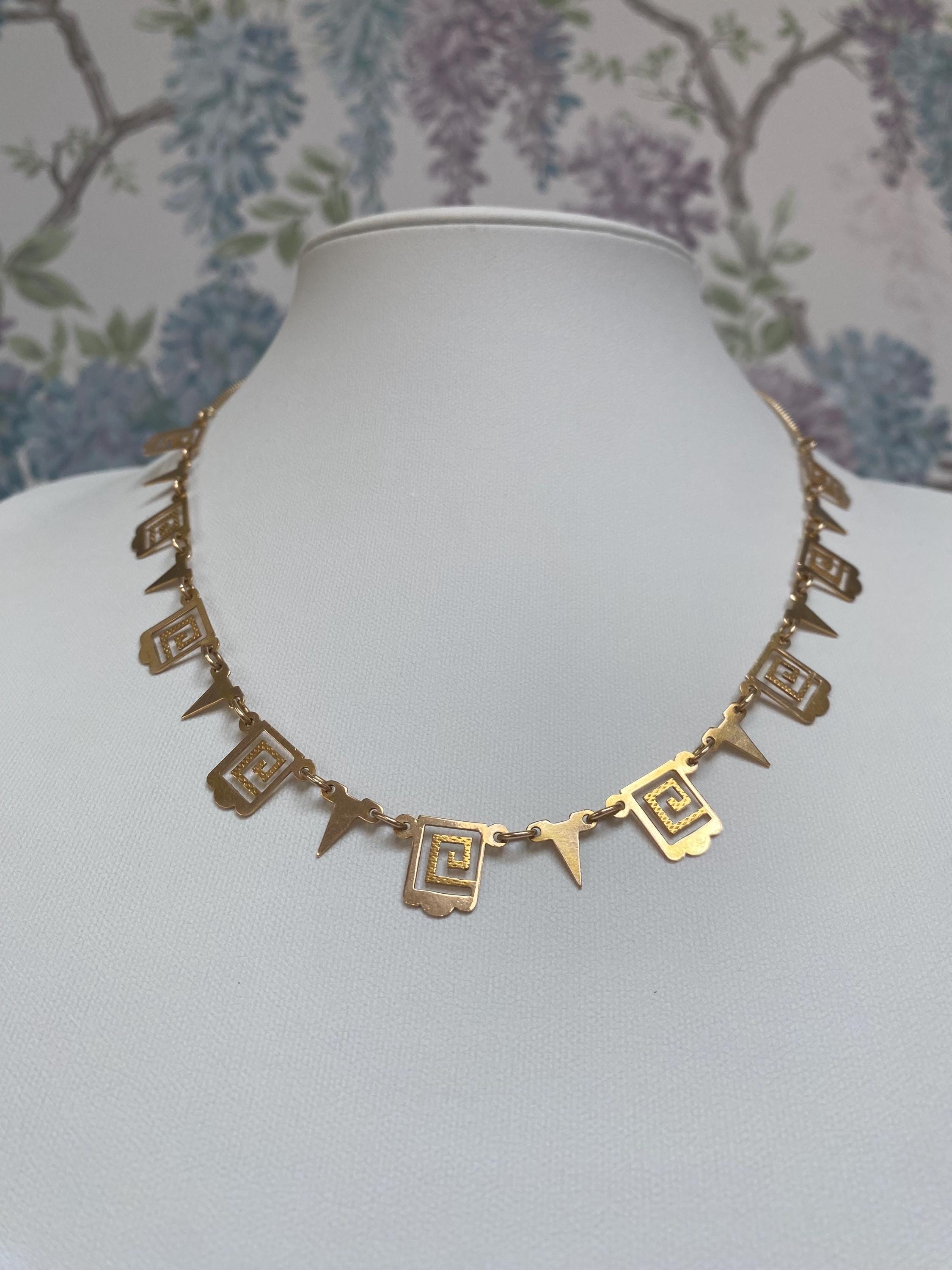 Vintage 14k gold Greek key necklace