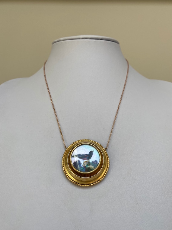 Victorian 14k gold bird locket necklace Gem