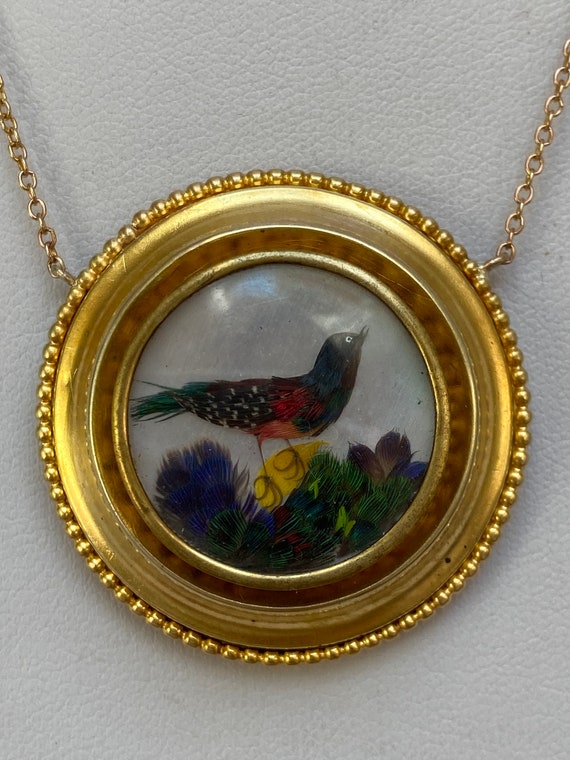 Victorian 14k gold bird locket necklace Gem