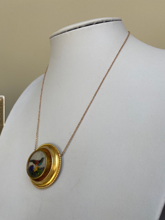Victorian 14k gold bird locket necklace Gem