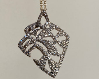 Vintage 9k white gold diamond lion necklace