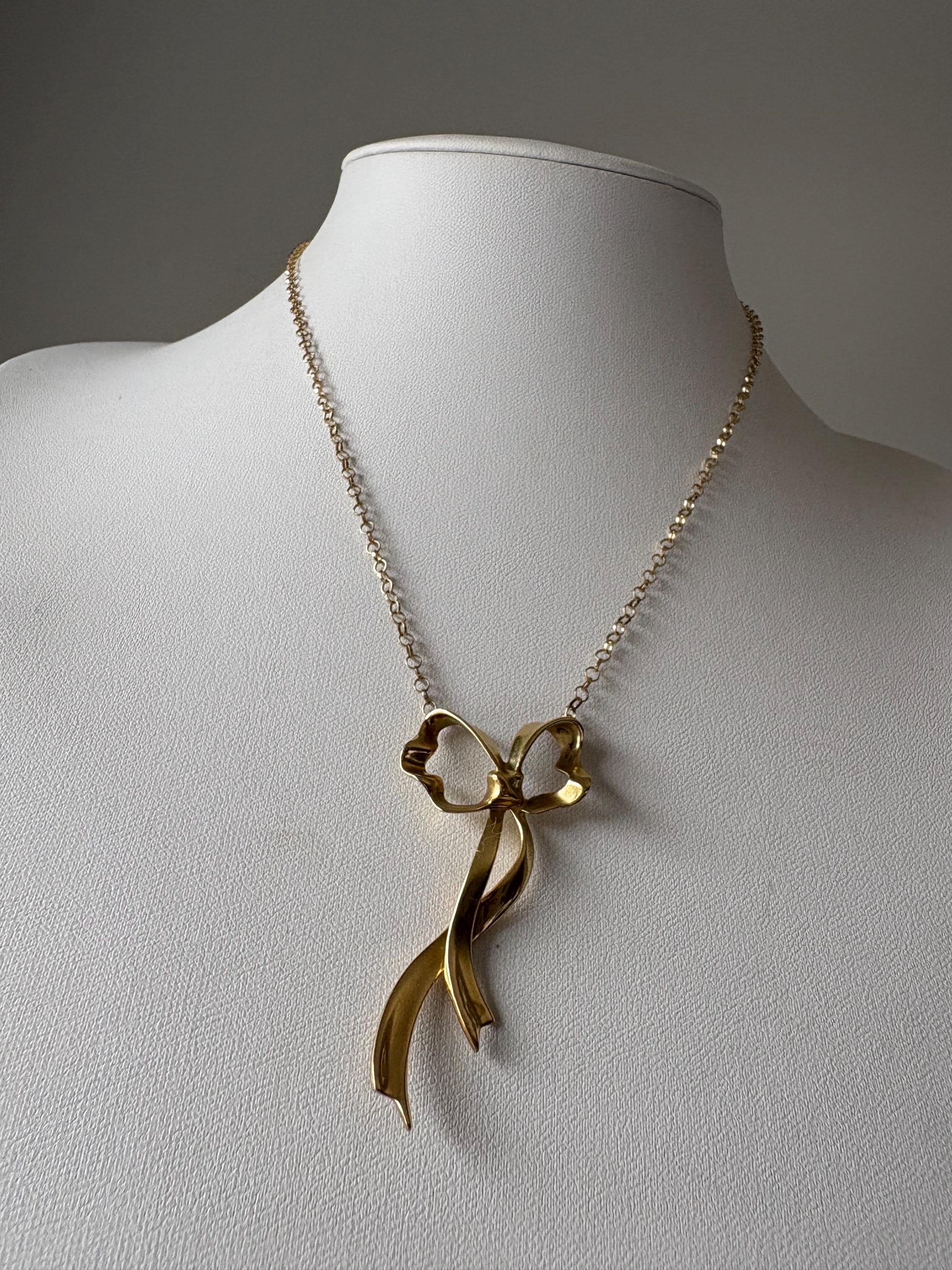Vintage 18k Gold Tiffany and Co Ribbon Bow Necklace - Etsy